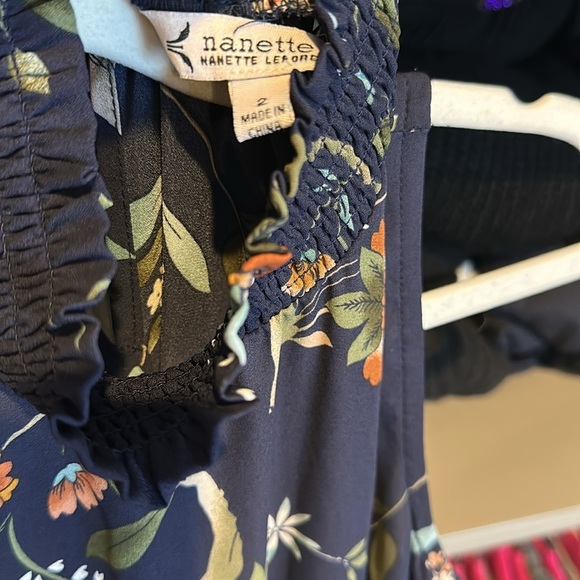 Nanette Lepore navy/pink floral elastic waistband hi low midi dress size 2 - Picture 2 of 3